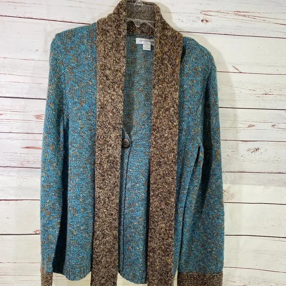 SOLD Christopher & Banks Blue & Brown Weave Sweater NWOT - Picture 9 of 13